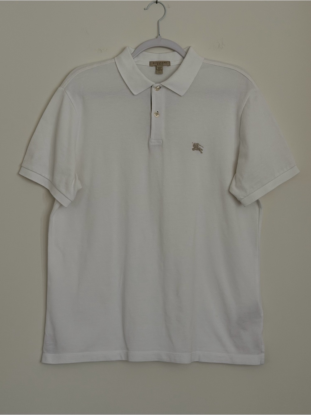 Burberry Brit Men XL White Cotton Polo Shirt Nova Check Designer Preppy Luxury